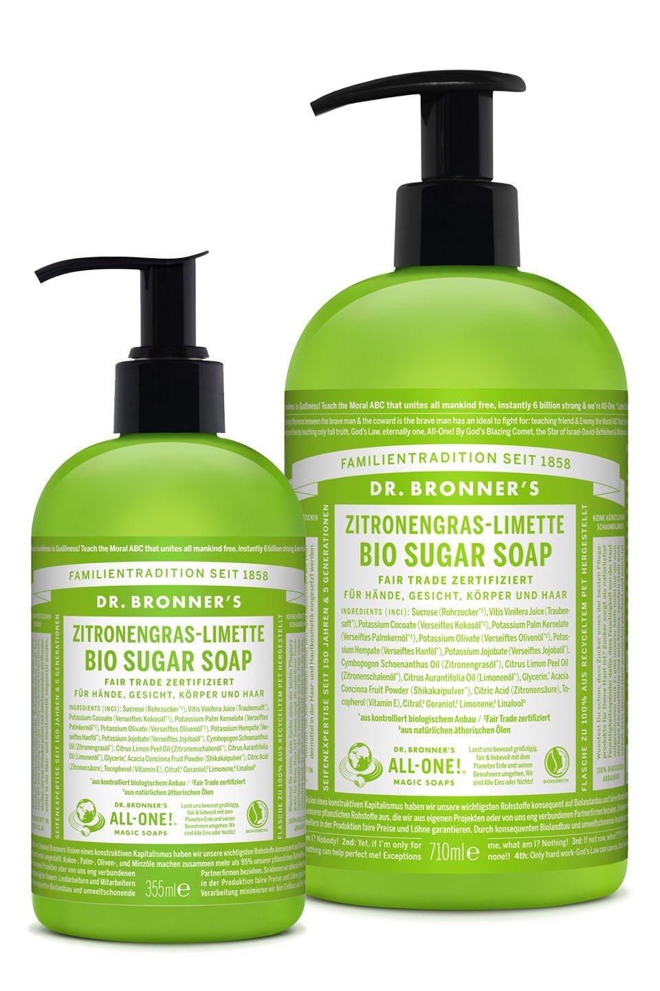 Dr. Bronner's Sugar Soap Zitronengras - Limette mit Pumpspender - hiushaltsreinigung.com