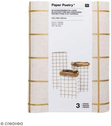 Blockbodenbeutel weiß mit braun - goldenen Streifen - hiushaltsreinigung.com