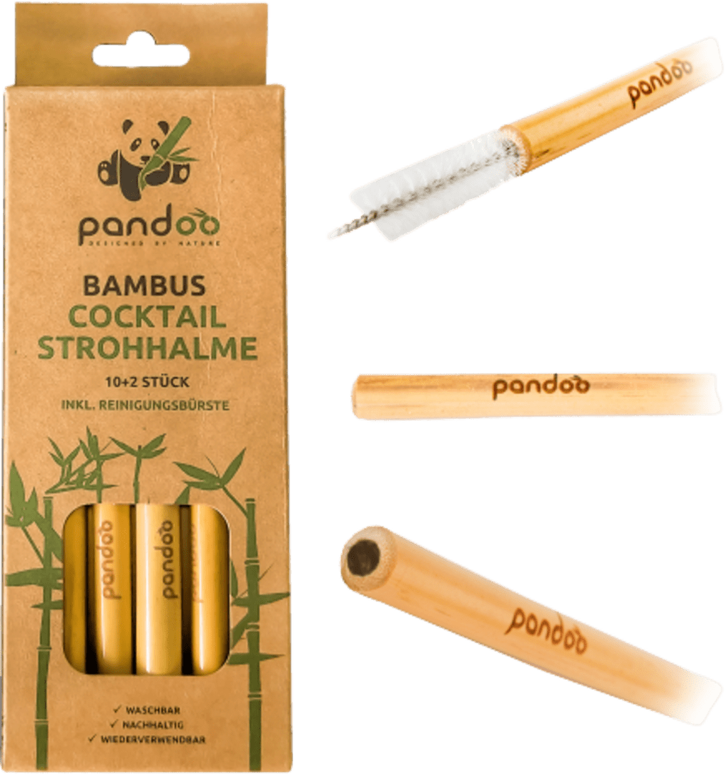 Cocktail Strohhalme aus Bambus, 12er Set inkl Reinigungsbürste - hiushaltsreinigung.com