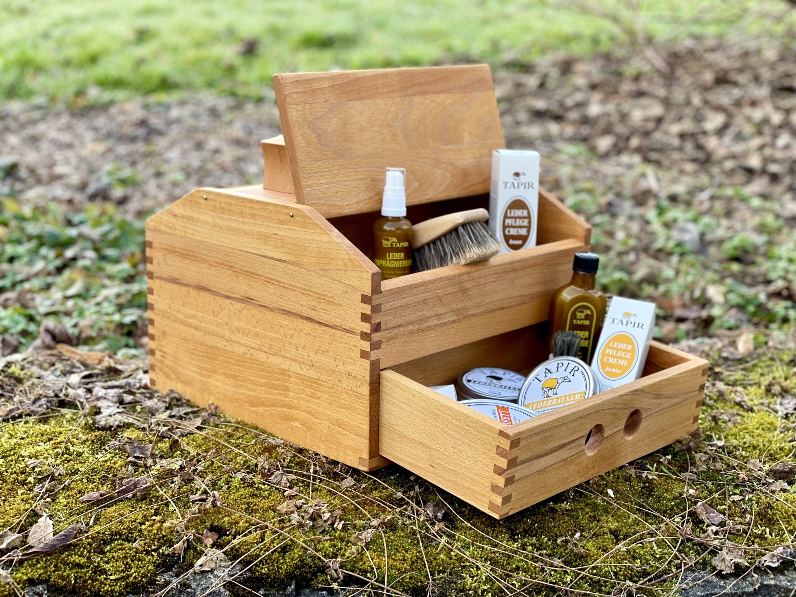 Große Schuhputzkiste aus geöltem Buchenholz - Flexgreen GmbH